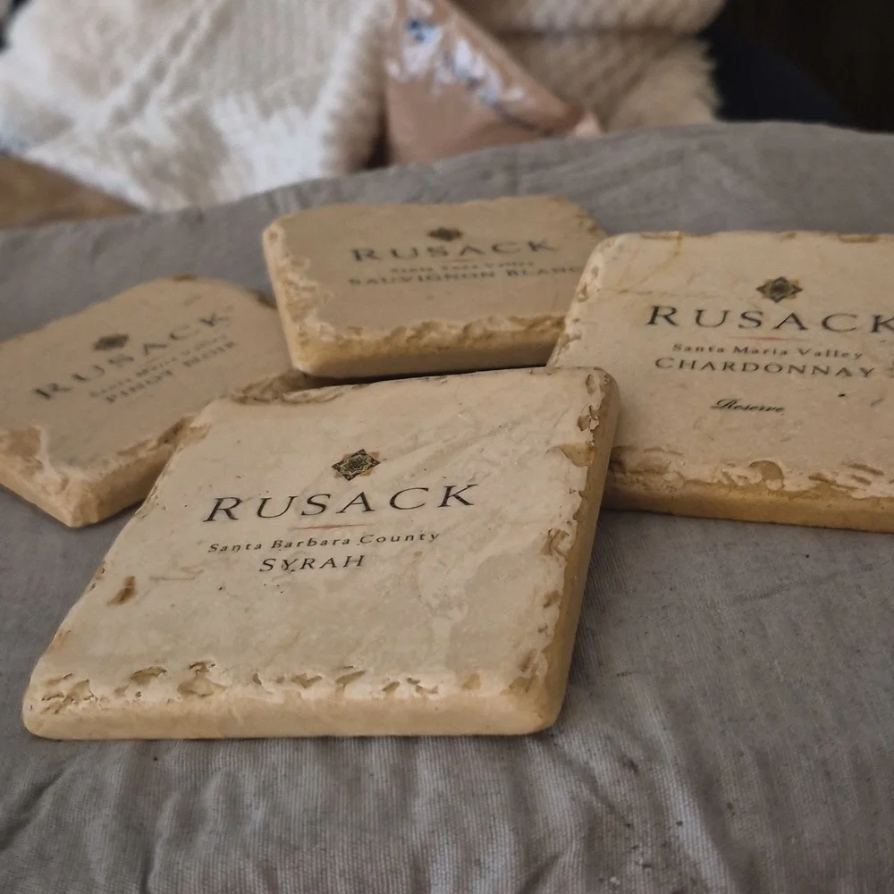4 Pc Set Rusack Wine Tumbled Marble Stone Coaster Set